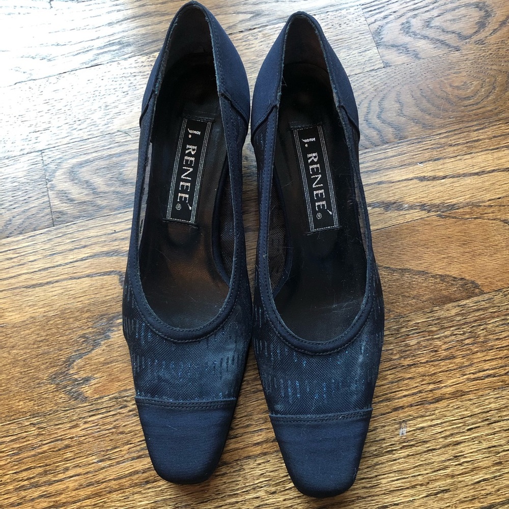 J. Renee Navy Peau de Soie Mesh Sparkle Heel‎ 7N
